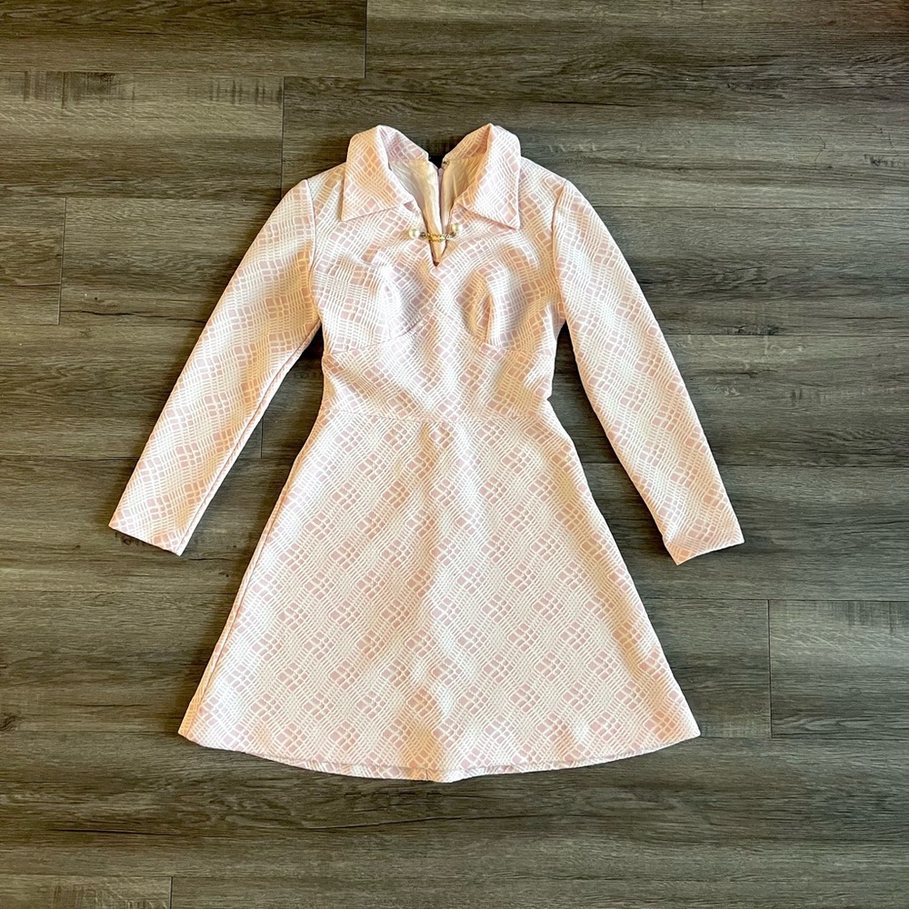 Vintage Pink Plaid Long Sleeve Dress